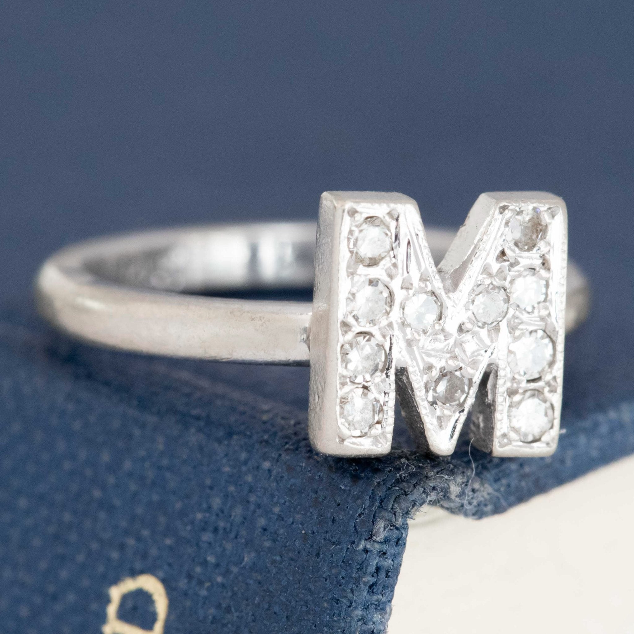 Vintage Diamond M Letter Pinky Ring