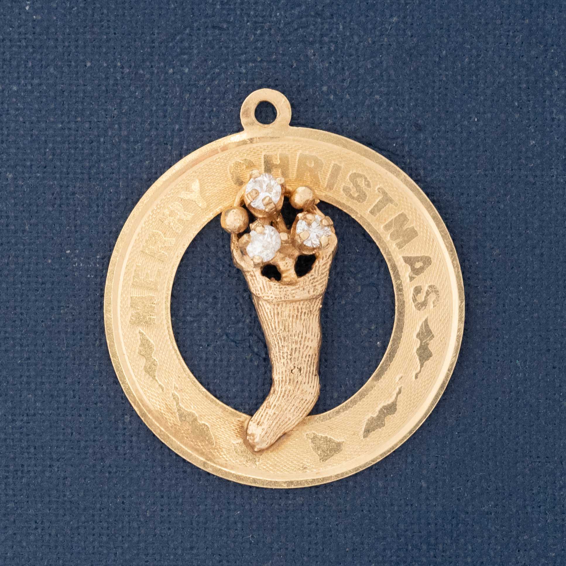 Vintage Diamond Merry Christmas Pendant