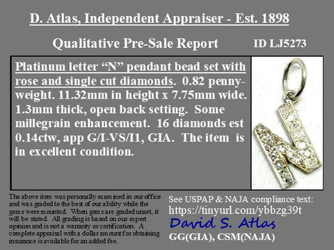 Vintage Diamond N Letter Charm