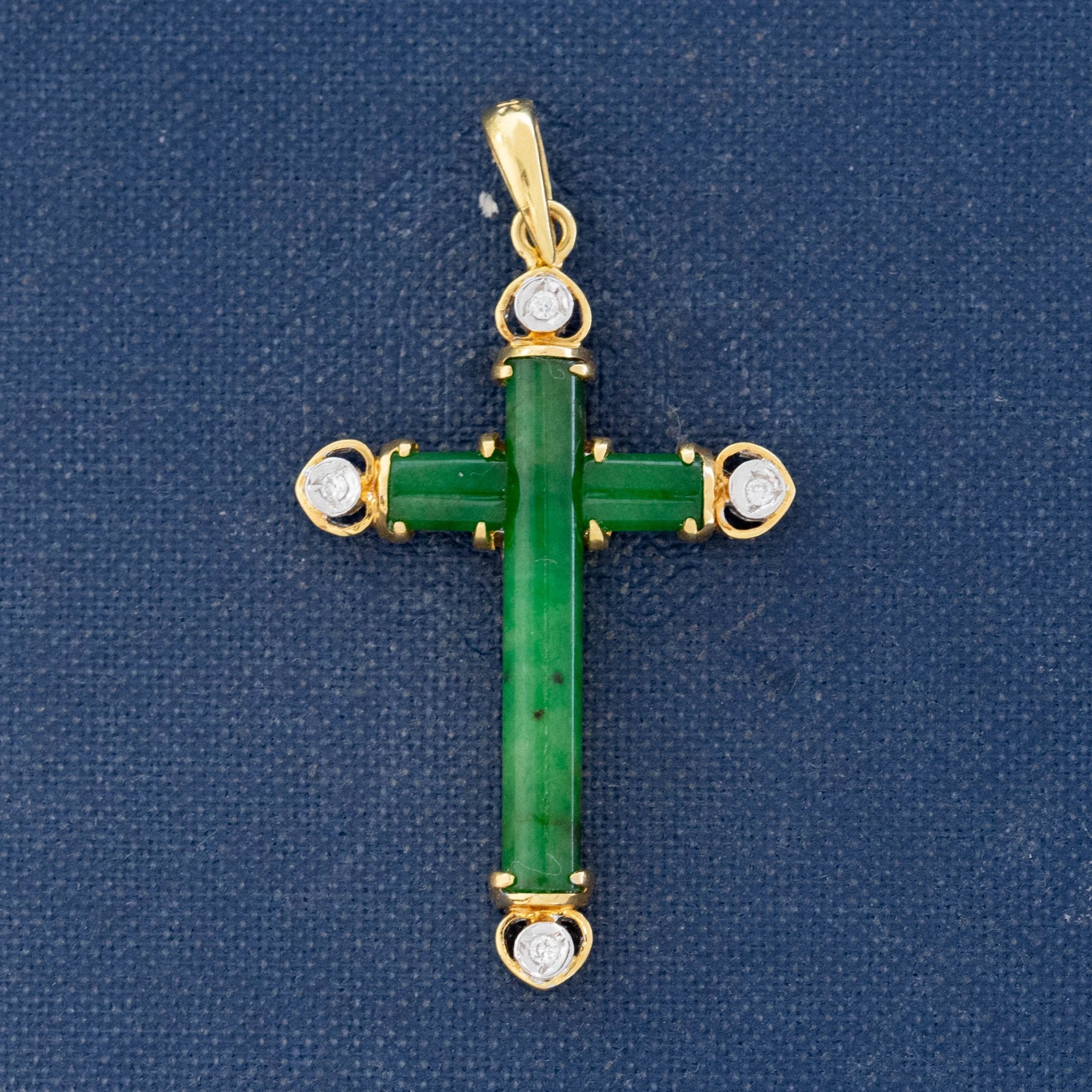 Vintage Diamond & Nephrite Cross Pendant