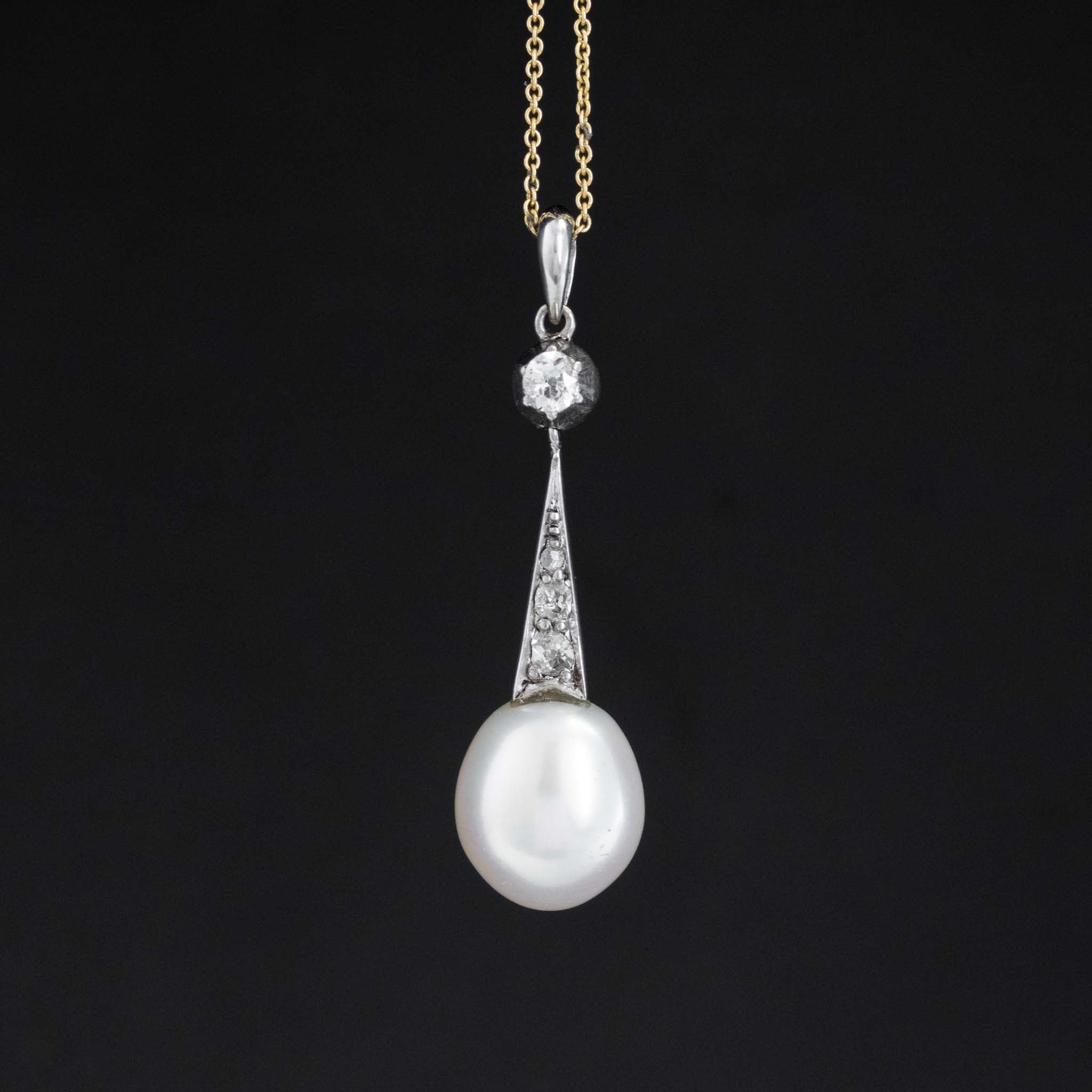 Vintage Diamond & Pearl Drop Pendant