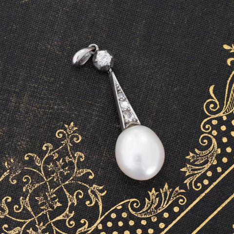 Vintage Diamond & Pearl Drop Pendant