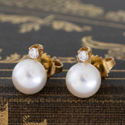 Vintage Diamond & Pearl Stud Earrings by Tiffany & Co.