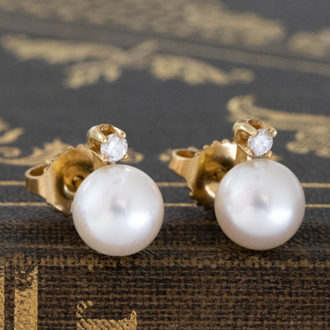 Vintage Diamond & Pearl Stud Earrings by Tiffany & Co.