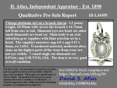 Vintage Diamond & Sapphire Owl Charm
