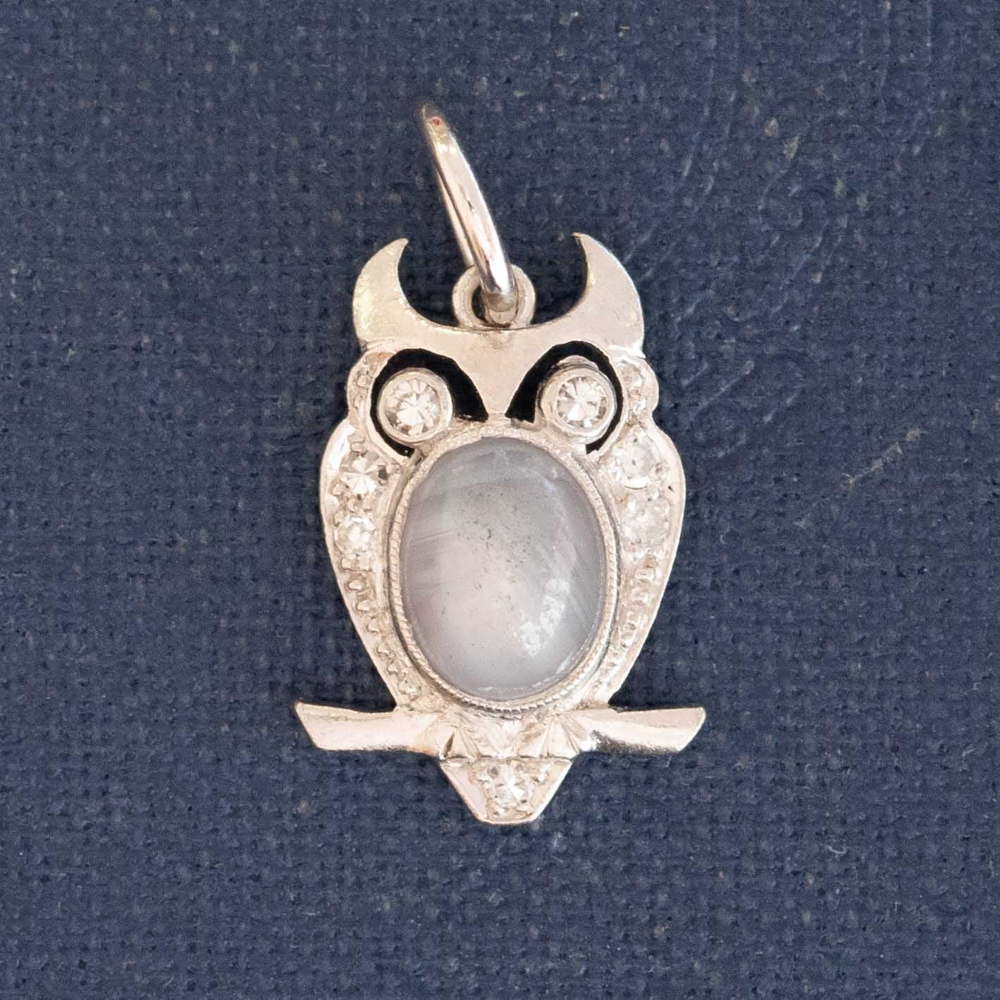 Vintage Diamond & Sapphire Owl Charm