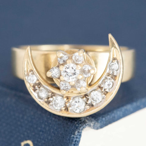 Vintage Diamond Spinning Crescent Moon Ring
