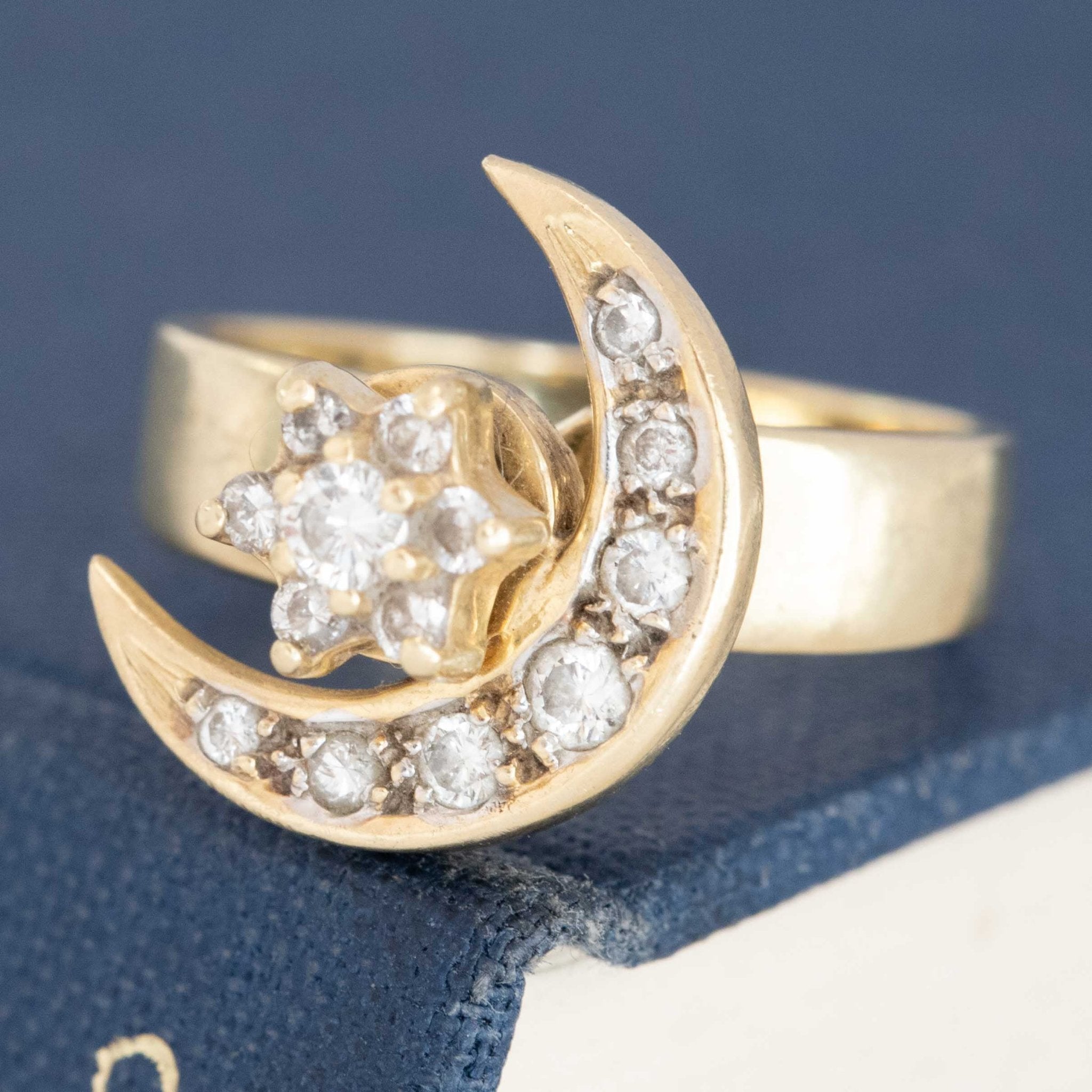 Vintage Diamond Spinning Crescent Moon Ring