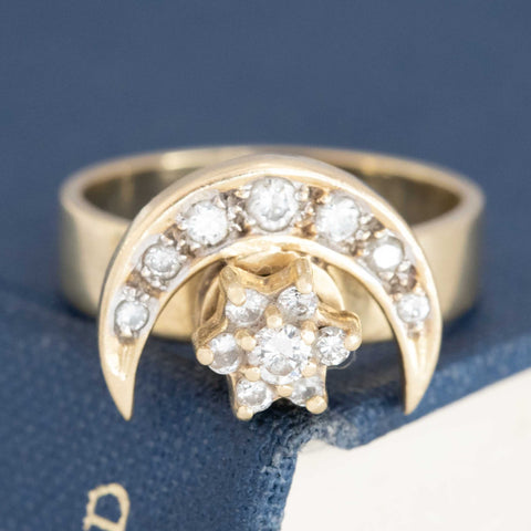Vintage Diamond Spinning Crescent Moon Ring