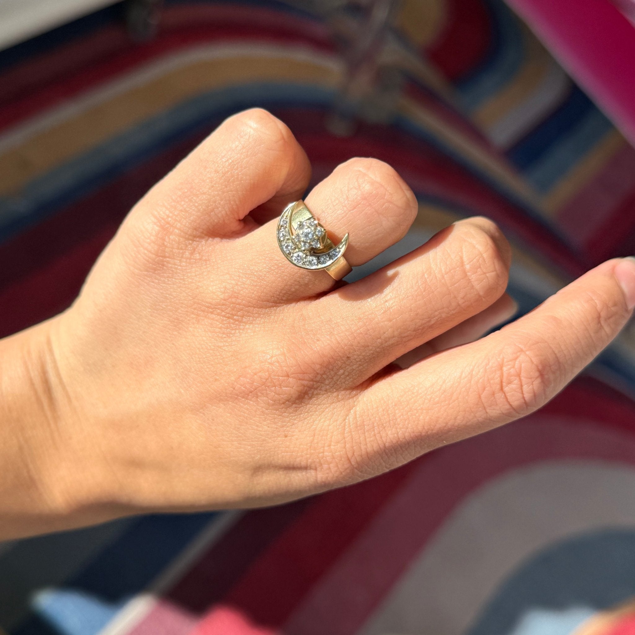 Vintage Diamond Spinning Crescent Moon Ring