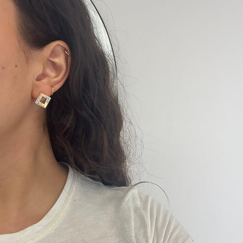 Vintage Diamond Square Frame Stud Earrings