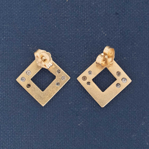 Vintage Diamond Square Frame Stud Earrings