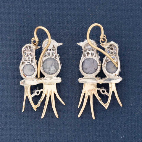 4.83ctw Vintage Diamond & Star Sapphire Lovebird Earrings