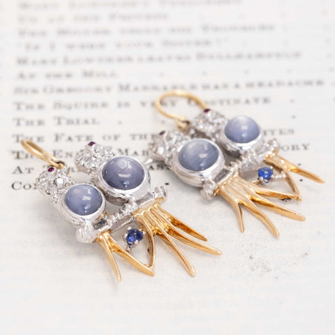 4.83ctw Vintage Diamond & Star Sapphire Lovebird Earrings