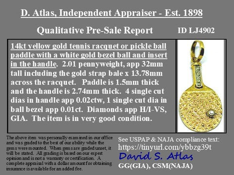 Vintage Diamond Tennis Racquet Charm/Pendant