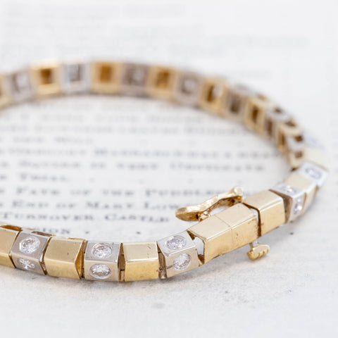 2.20ctw Vintage Diamond Two-Tone Block Bracelet