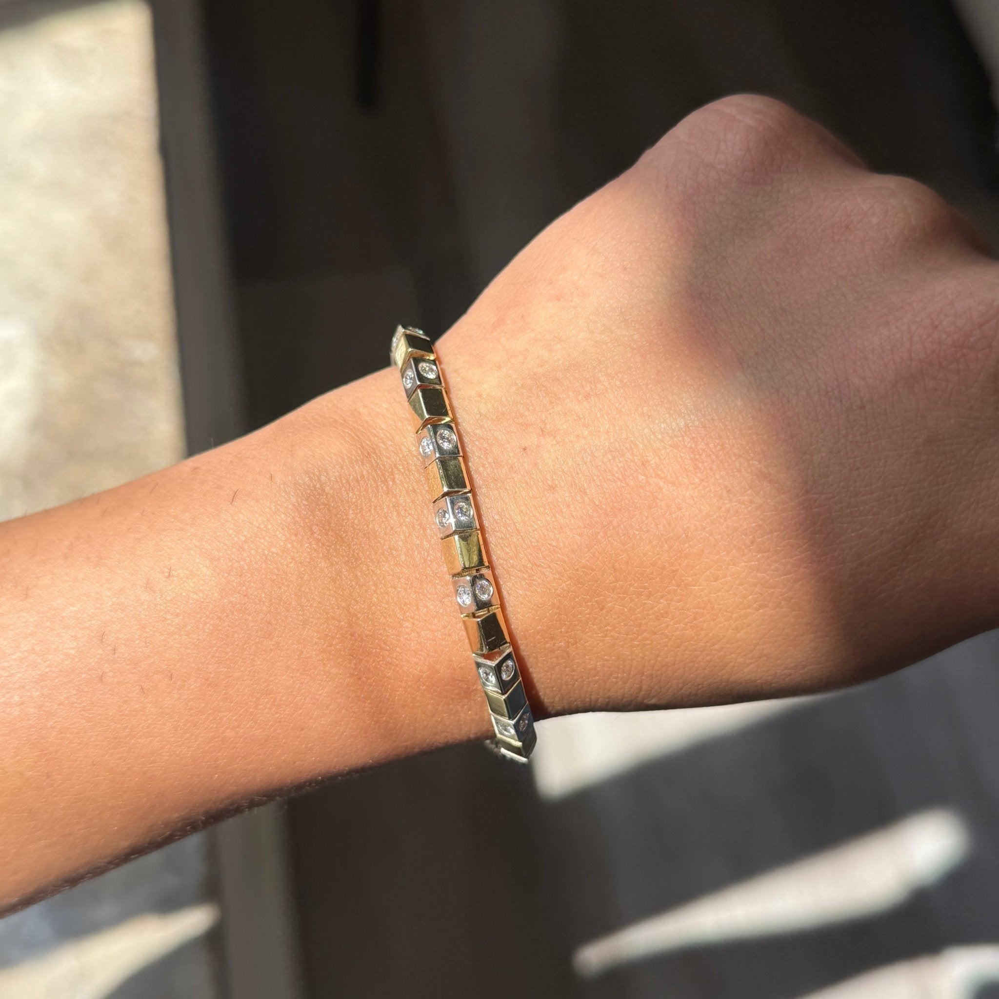 2.20ctw Vintage Diamond Two-Tone Block Bracelet