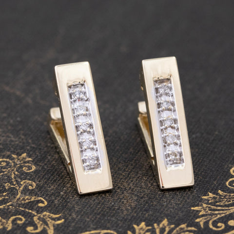 Vintage Diamond V Drop Hoop Earrings