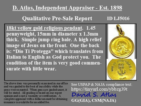 Vintage "Dio Ti Protegga" (May God Protect You)  Religious Charm, Italian