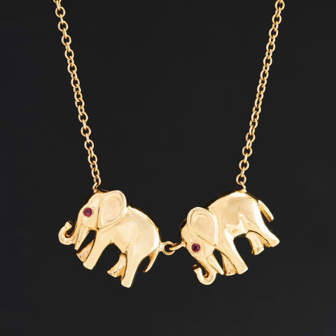 Vintage Double Elephant Necklace