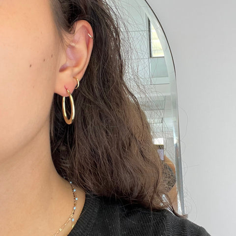 Vintage Elongated Gold Hoop Earrings