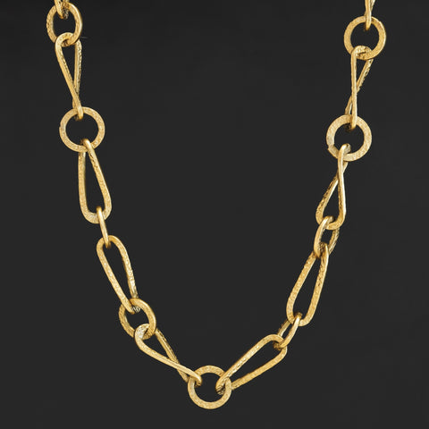 Vintage Elongated Hammered Link Chain Necklace, Italian