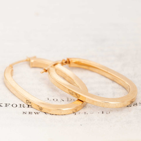 Vintage Elongated Hoop Earrings, Italian