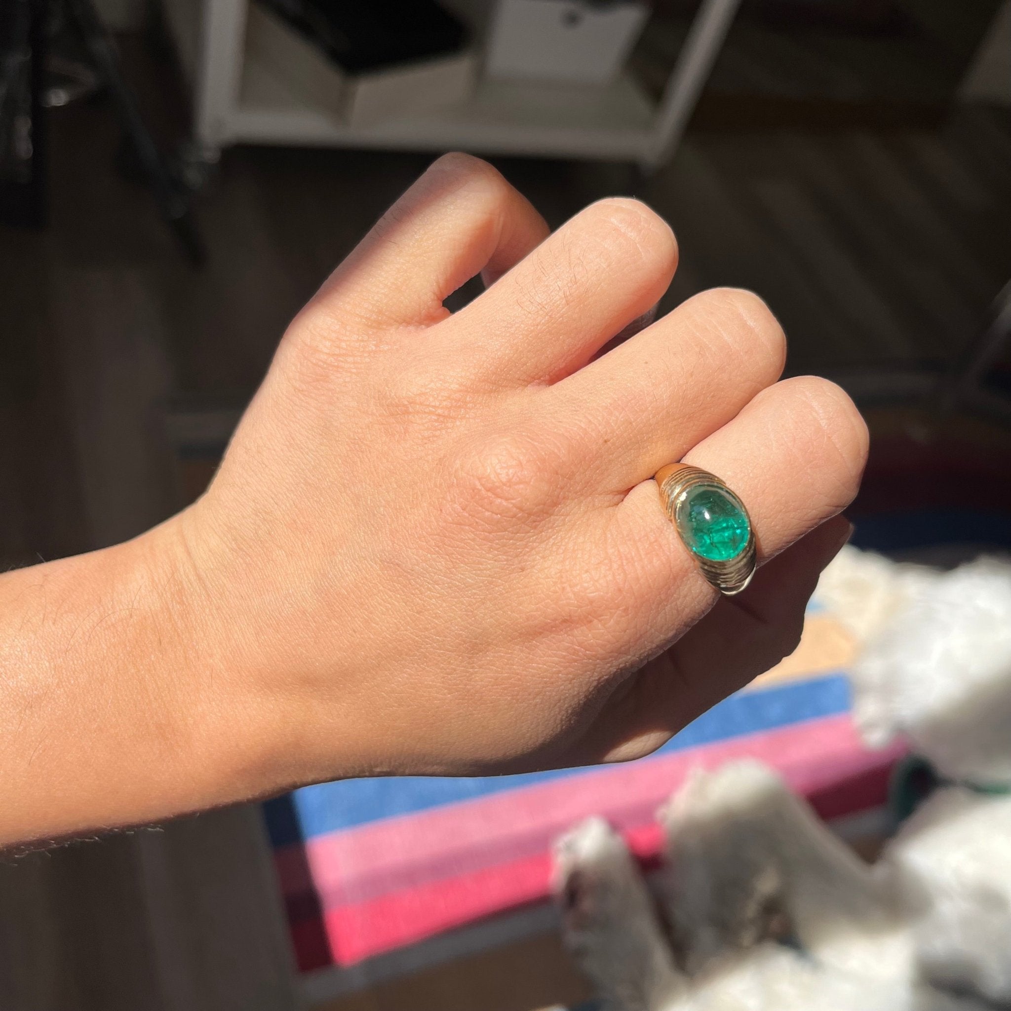 Vintage Emerald Cabochon Ring, GIA