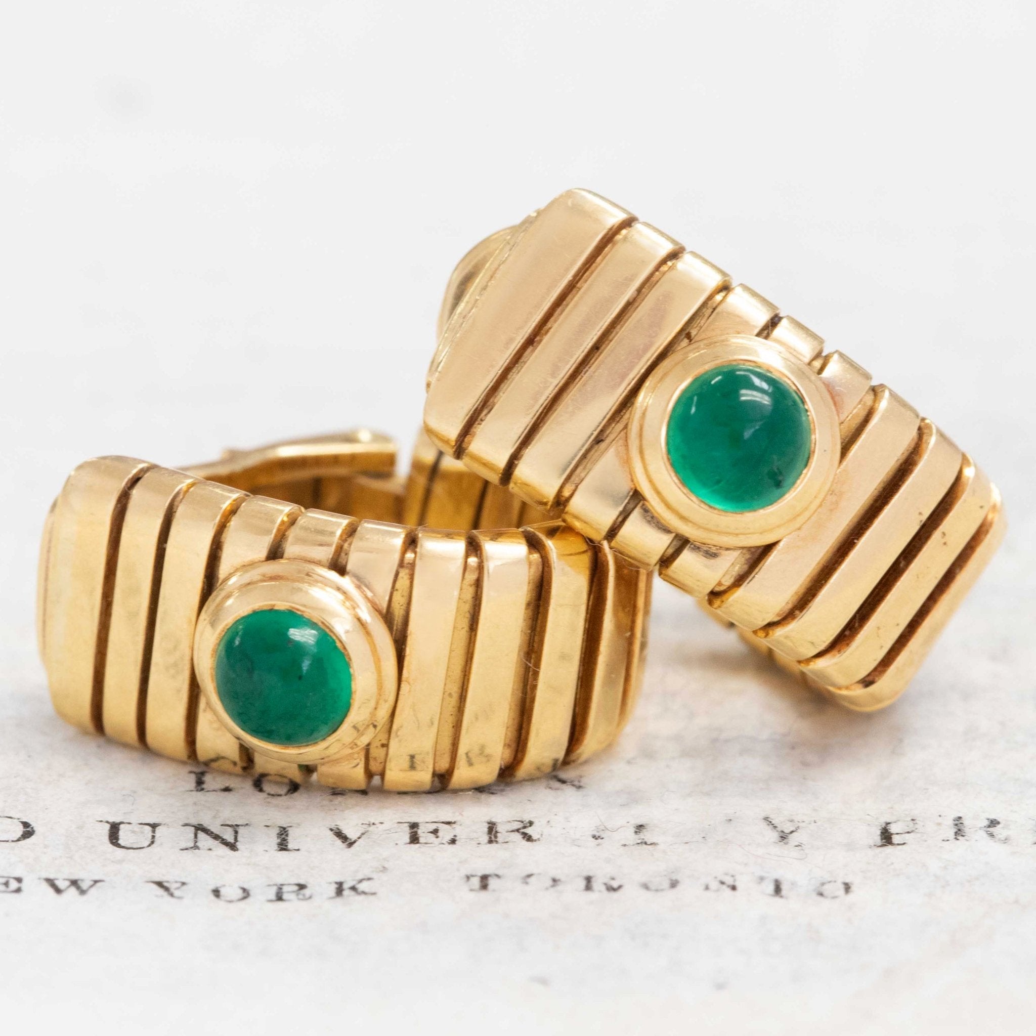 Vintage Emerald Tubogas Clip-On Earrings, by Bvlgari c. 1970s