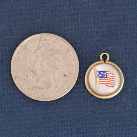 Vintage Enamel American Flag Circular Charm