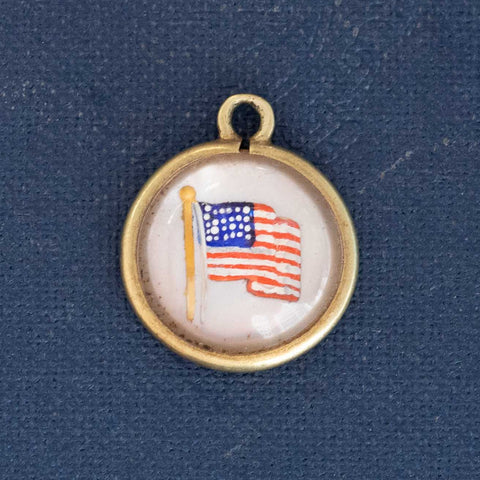 Vintage Enamel American Flag Circular Charm
