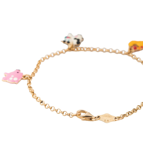 Vintage Enamel Farm Animals Charm Bracelet, Italian