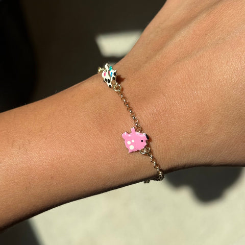 Vintage Enamel Farm Animals Charm Bracelet, Italian