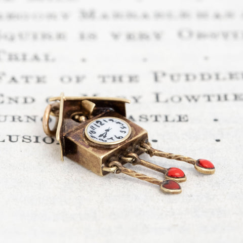 Vintage Enamel Heart Cuckoo Clock Charm