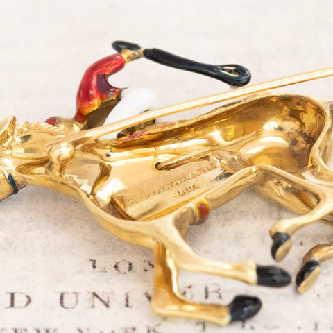 Vintage Enamel Horse Jockey Brooch