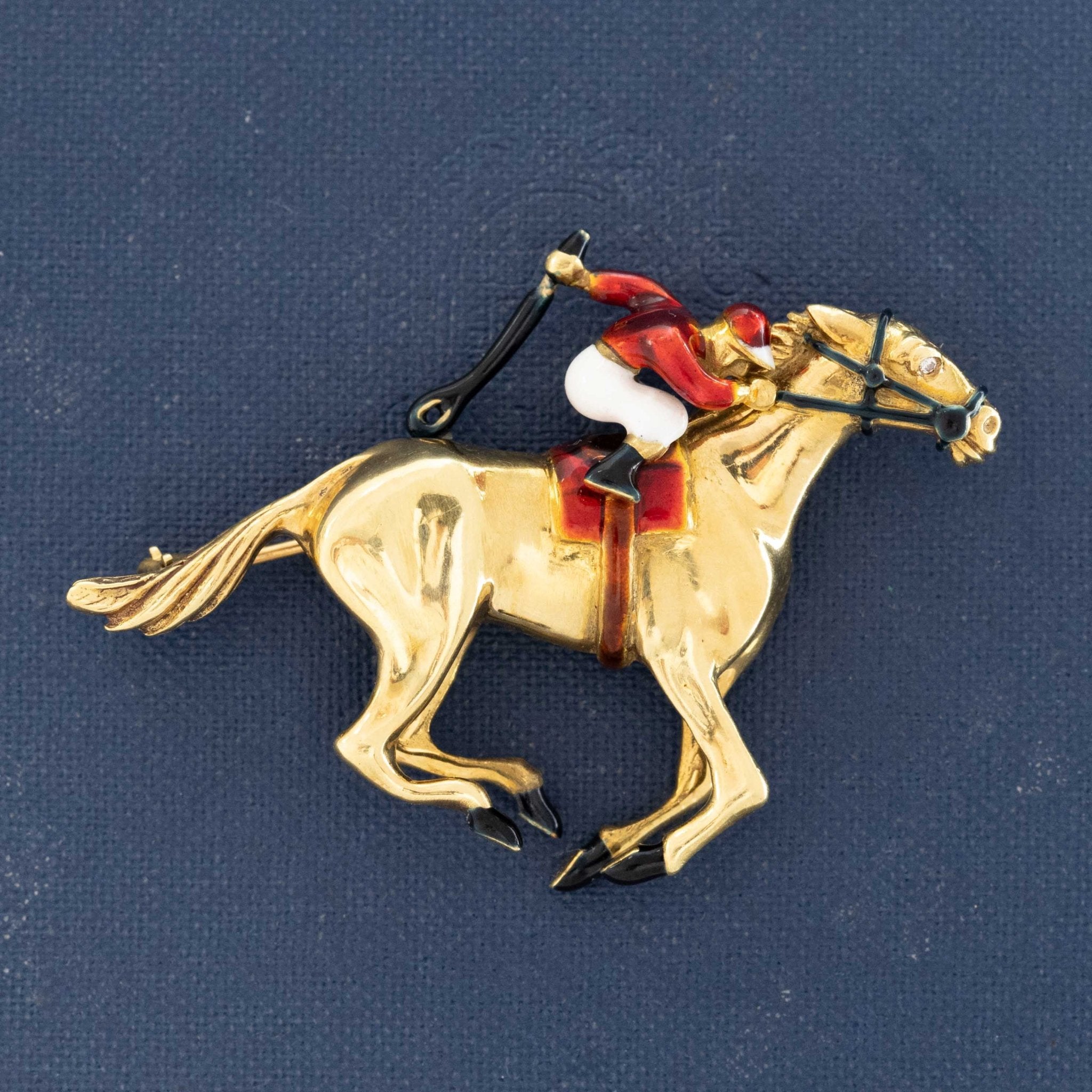 Vintage Enamel Horse Jockey Brooch