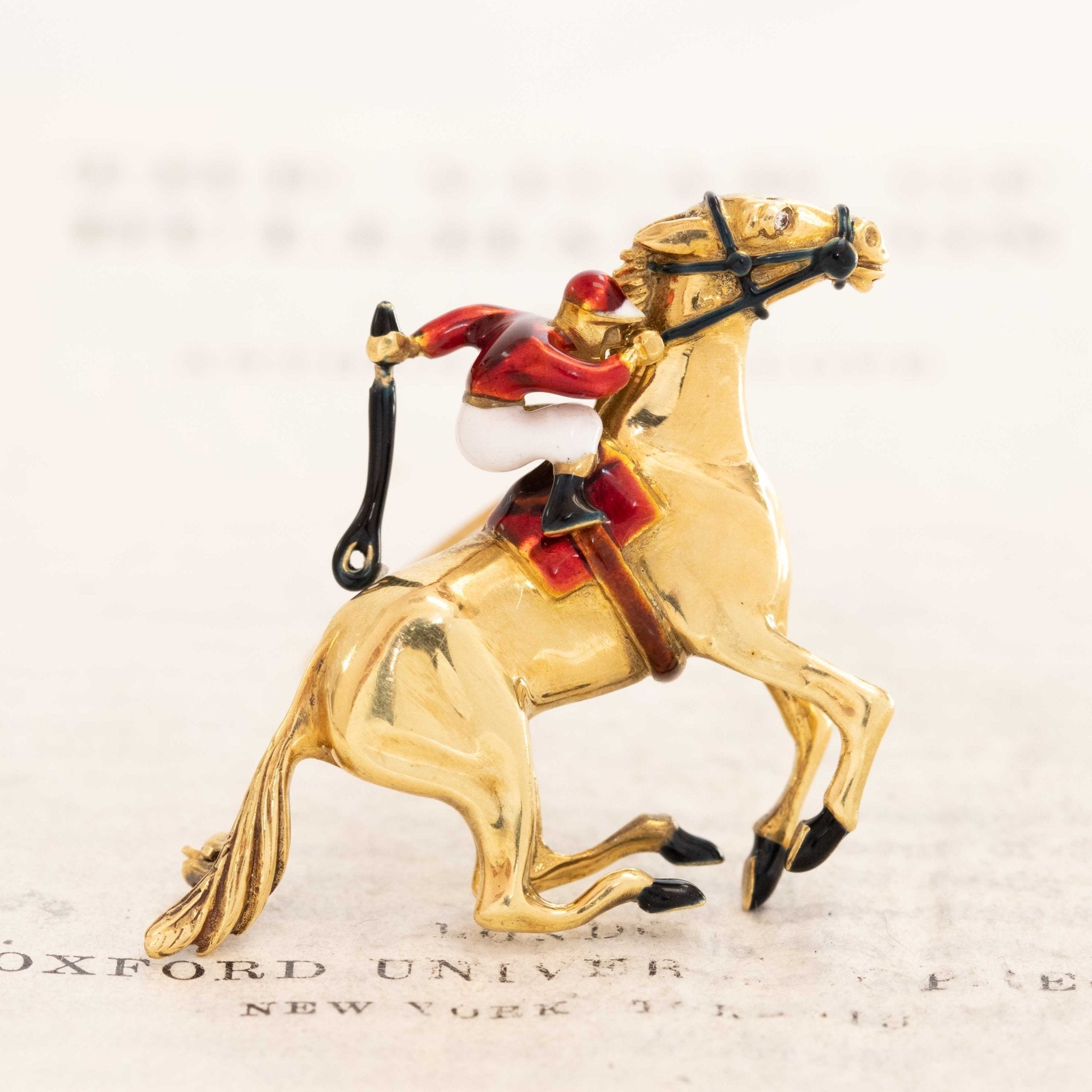 Vintage Enamel Horse Jockey Brooch