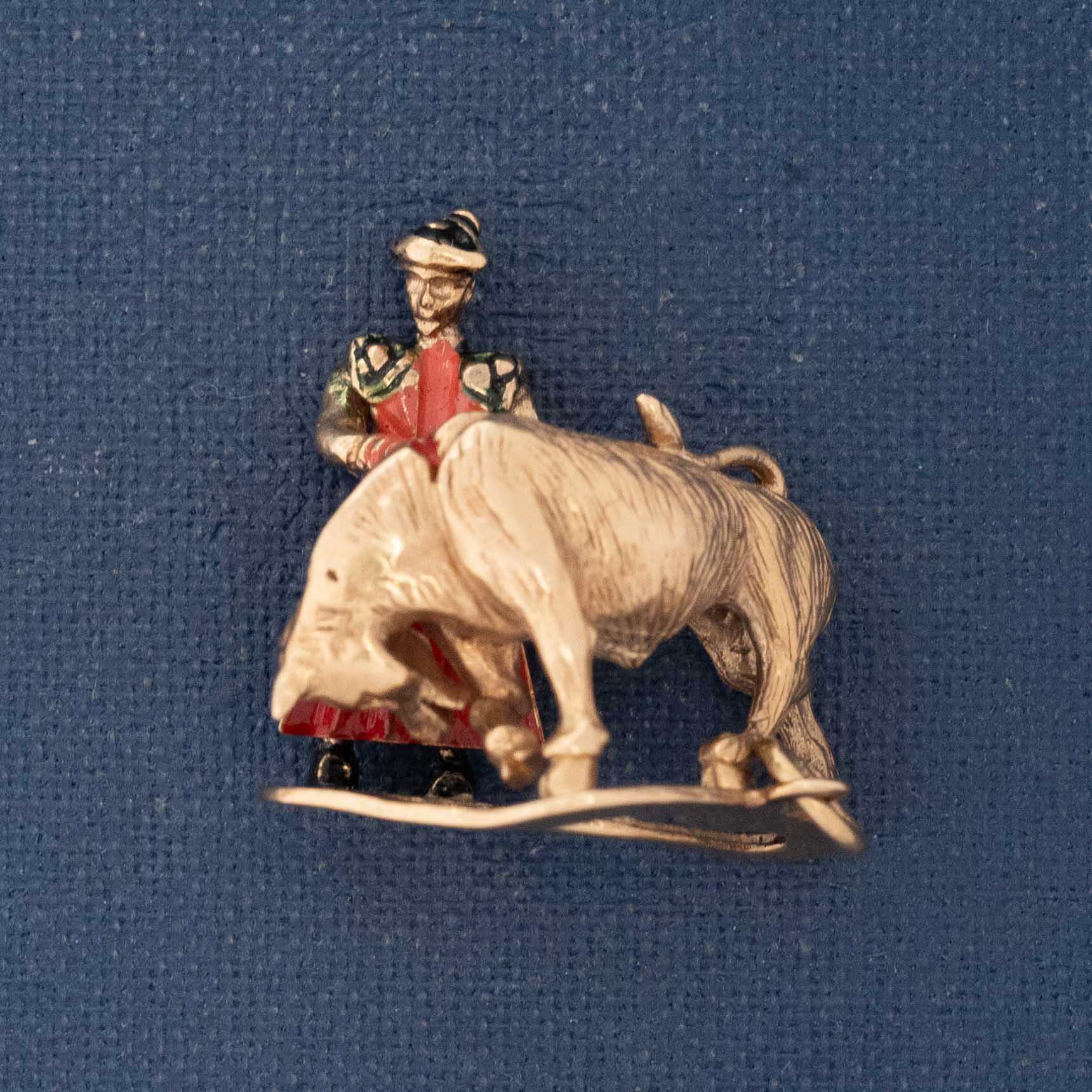 Vintage Enamel Matador & Bull Charm, English