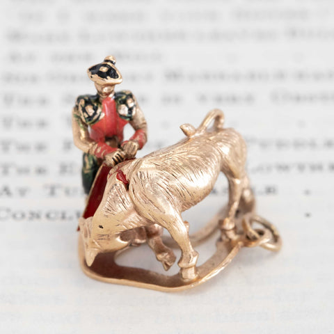 Vintage Enamel Matador & Bull Charm, English
