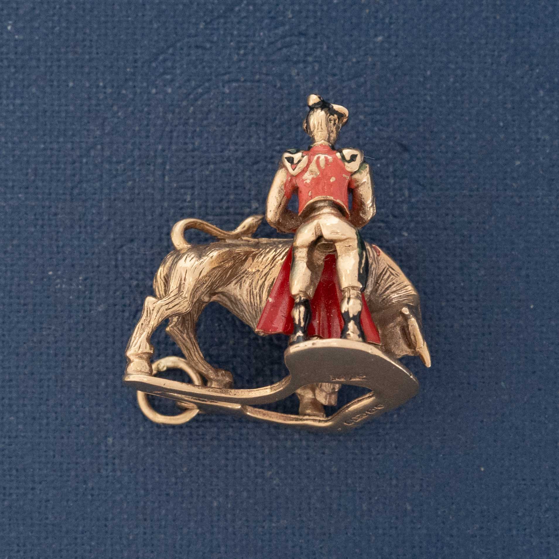 Vintage Enamel Matador & Bull Charm, English
