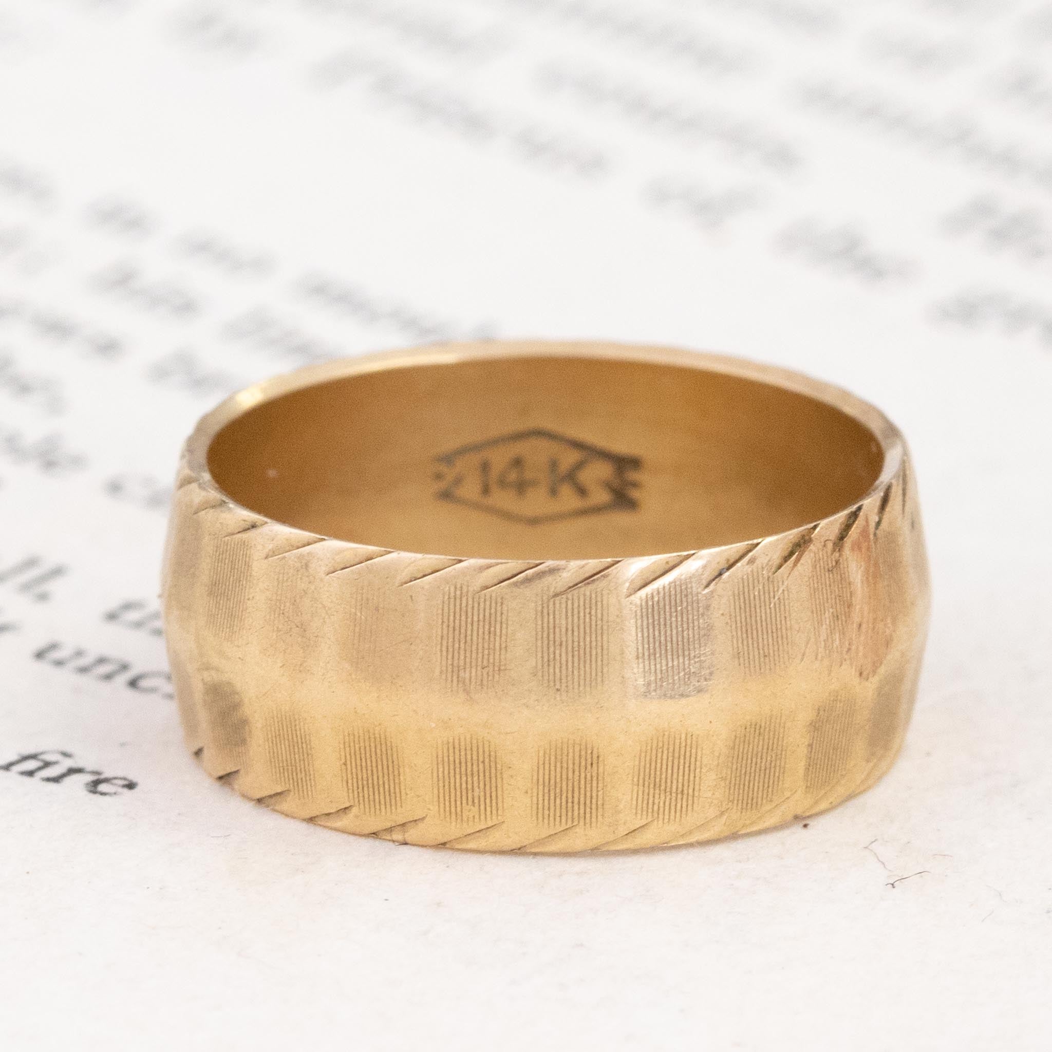 14kt yellow gold vintage engraved wide band