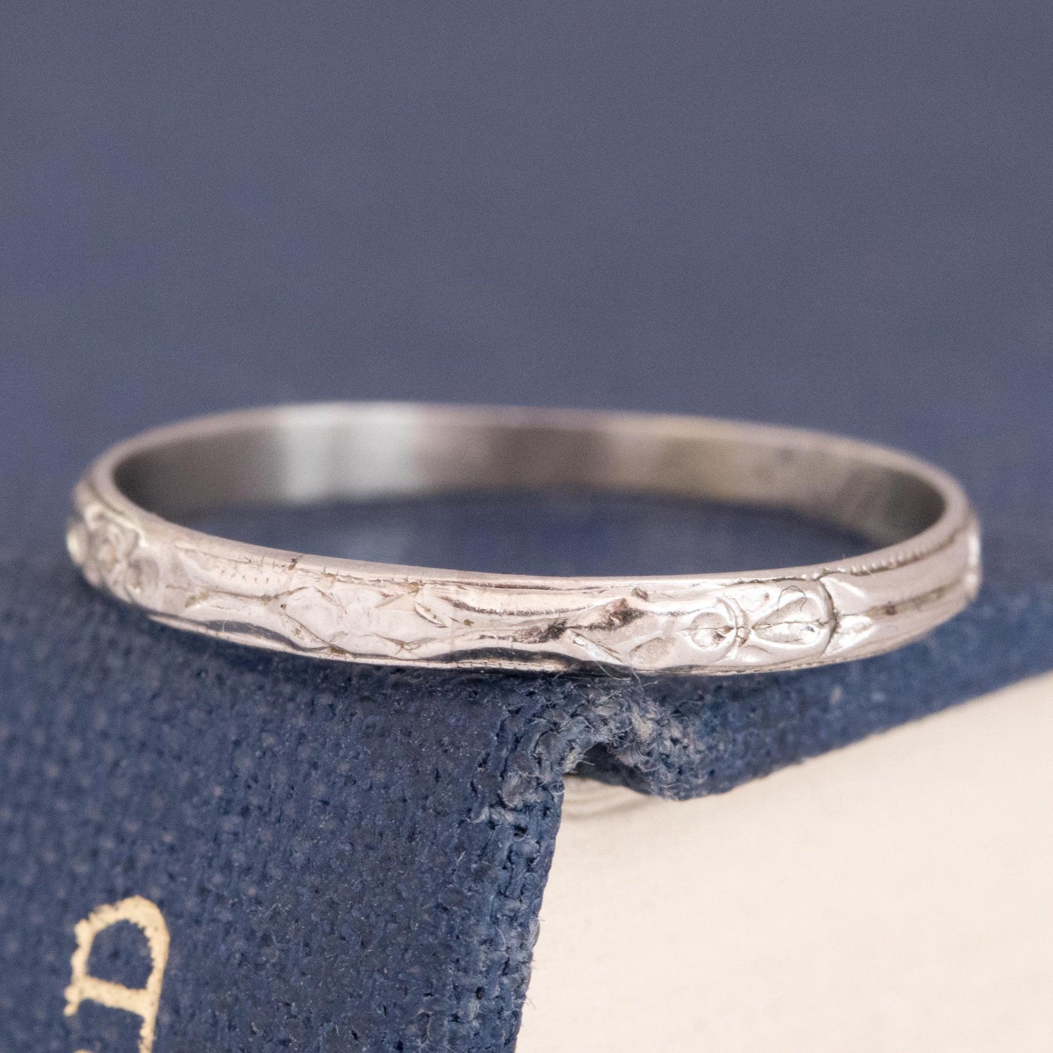 Vintage Etched Slim Pinky Band Circa 1946