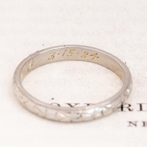 Vintage Etched Wedding Band c. 1924