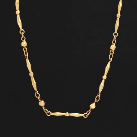 Vintage beaded fancy link chain necklace in 14kt yellow gold
