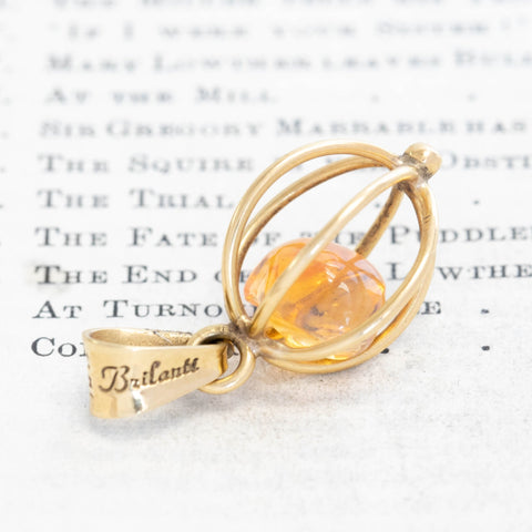 Vintage fire opal cage pendant in 18kt yellow gold – alternate view 2