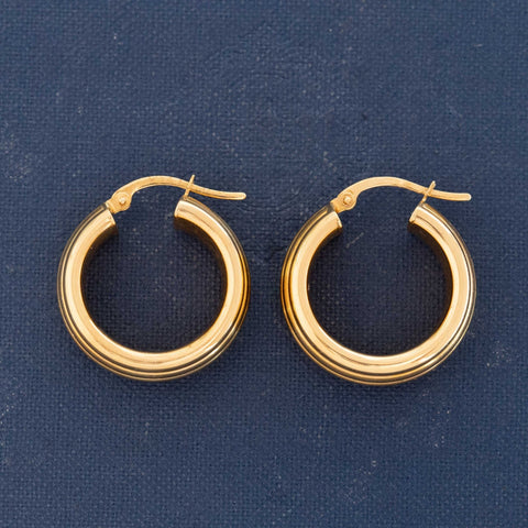 Vintage Italian triple row fluted hoop earrings in 18kt yellow gold