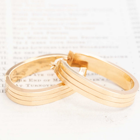 Vintage Fluted Oval Hoop Earrings, Italian