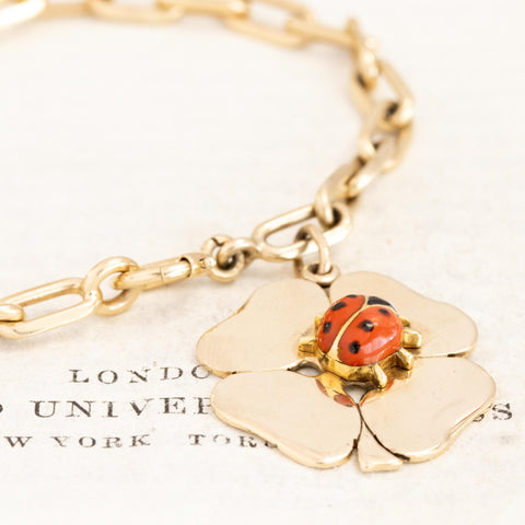 RARE Vintage Four Leaf Clover Enamel Lady Bug Bracelet by Cartier
