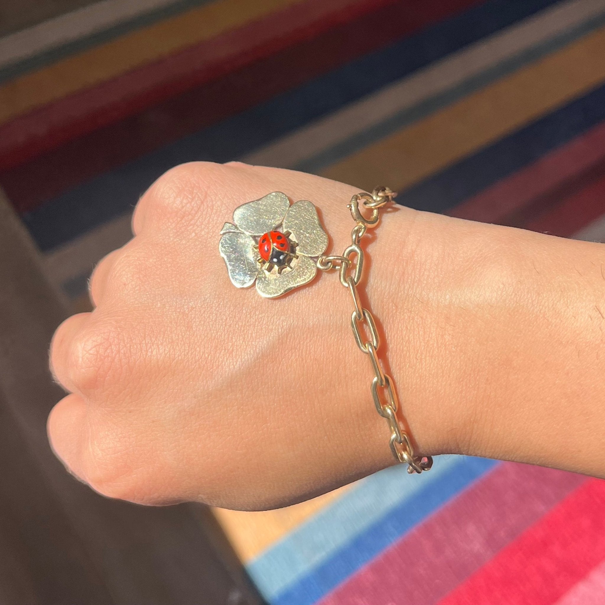 RARE Vintage Four Leaf Clover Enamel Lady Bug Bracelet by Cartier