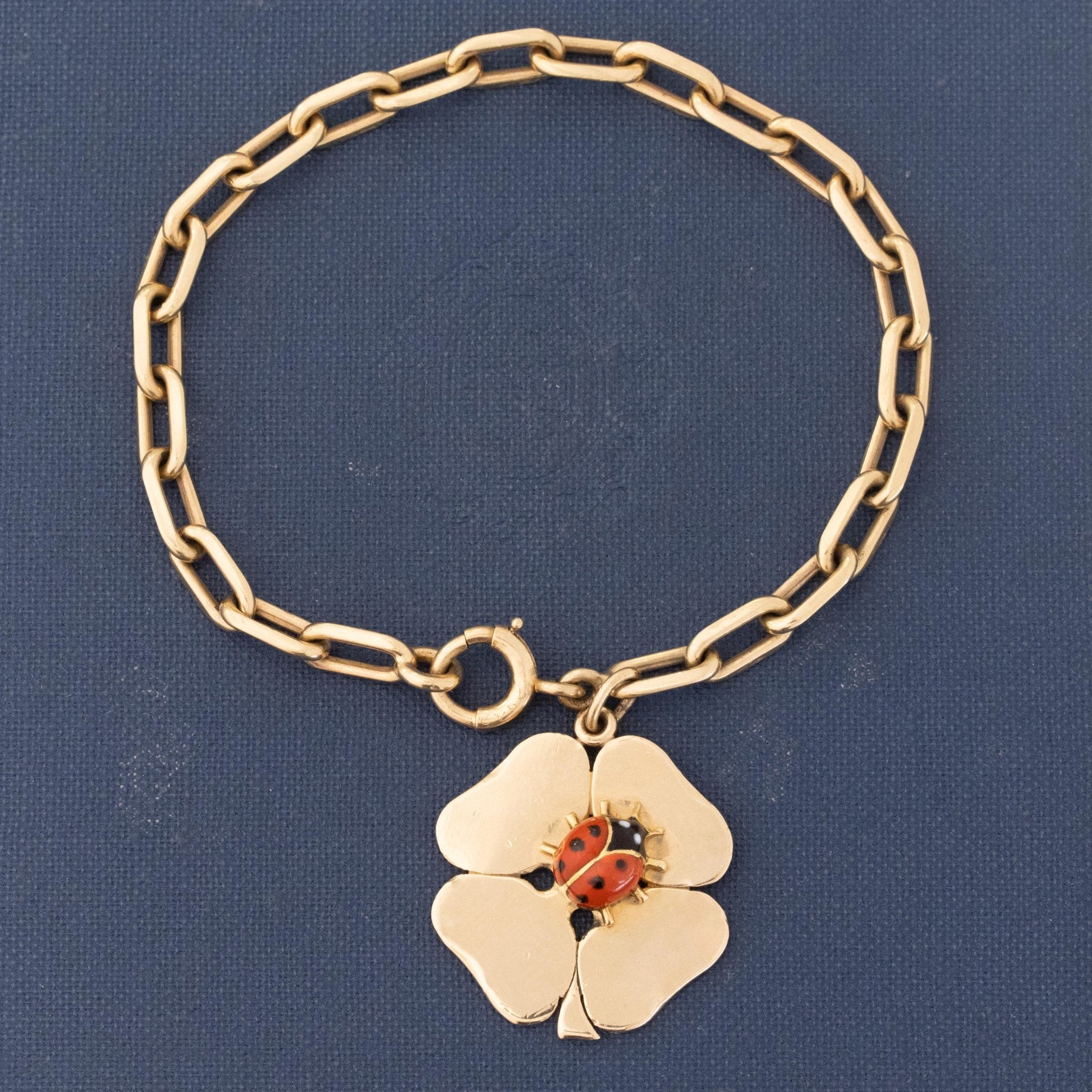 RARE Vintage Four Leaf Clover Enamel Lady Bug Bracelet by Cartier